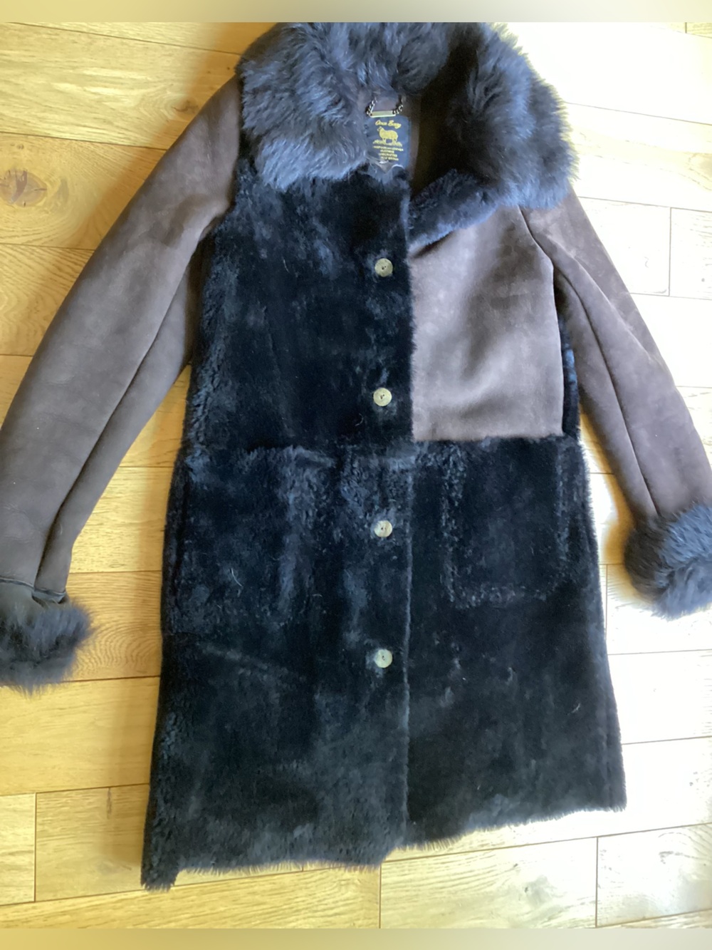 Owen Barry Merino sheepskin / tuscanca fur trim coat
